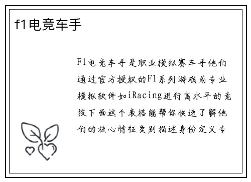 f1电竞车手